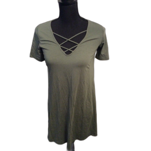 New NWT Green Criss Cross Front Dress Size 4 Top Shop Modal/Cotton Stretch - Picture 1 of 4
